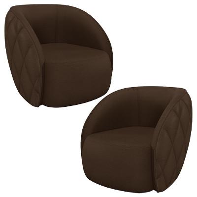Kit 2 Poltronas Decorativas Clarke Pu Marrom G45 - Gran Belo