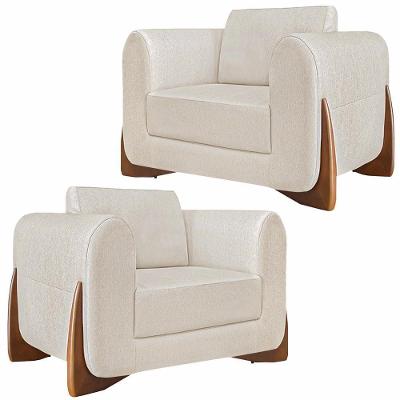 Kit 2 Poltronas Decorativas Pés Em Madeira Buzz Linho Off White Rústico G63 - Gran Belo
