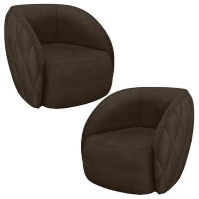 Kit 2 Poltronas Decorativas Clarke Veludo Marrom G45 - Gran Belo