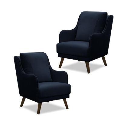 Kit 2 Poltronas Decorativas Catar Com Tachas Veludo Azul Marinho G33 - Gran Belo