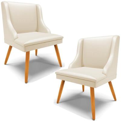 Kit 2 Poltronas Decorativas Pés Palito De Madeira Firenze Pu Bege/natural G19 - Gran Belo
