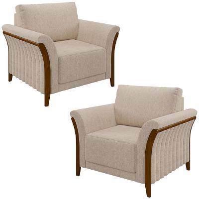 Kit 2 Poltronas Decorativas Pés Em Madeira Market Linho Cru G45 - Gran Belo