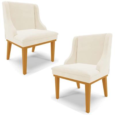 Kit 2 Poltronas Decorativas Base Fixa De Madeira Firenze Veludo Bege/castanho G19 - Gran Belo