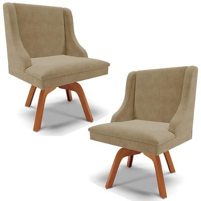 Kit 2 Poltronas Decorativas Base Giratória De Madeira Firenze Suede Nude/natural G19 - Gran Belo