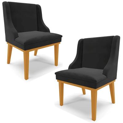Kit 2 Poltronas Decorativas Base Fixa De Madeira Firenze Veludo Preto/castanho G19 - Gran Belo