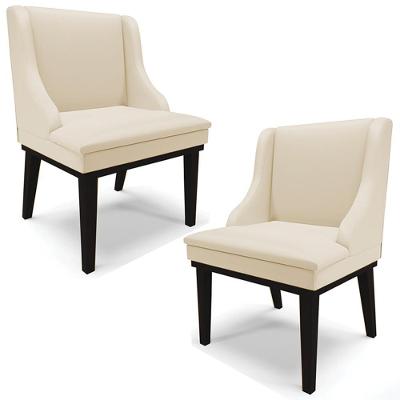 Kit 2 Poltronas Decorativas Base Fixa De Madeira Firenze Pu Bege/preto G19 - Gran Belo