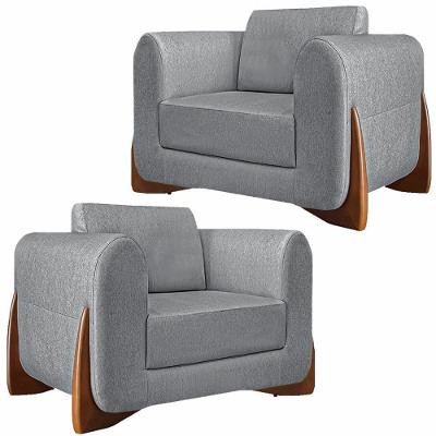 Kit 2 Poltronas Decorativas Pés Em Madeira Buzz Linho Cinza G63 - Gran Belo