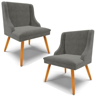 Kit 2 Poltronas Decorativas Pés Palito De Madeira Firenze Suede Grafite/natural G19 - Gran Belo