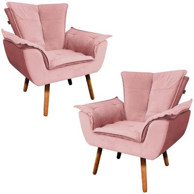 Kit 2 Poltronas Decorativas Pés Palito Charger Veludo Rosê G19 - Gran Belo