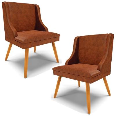 Kit 2 Poltronas Decorativas Pés Palito De Madeira Firenze Pu Nozes/natural G19 - Gran Belo
