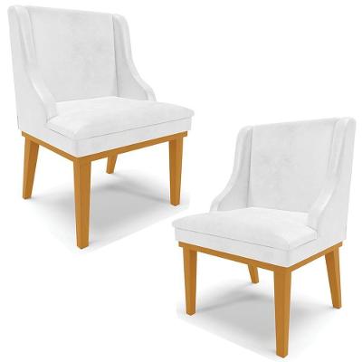 Kit 2 Poltronas Decorativas Base Fixa De Madeira Firenze Pu Branco Brilho/castanho G19 - Gran Belo