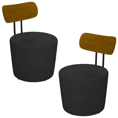 Kit 2 Poltronas Decorativas Addams Pu Preto G45 - Gran Belo