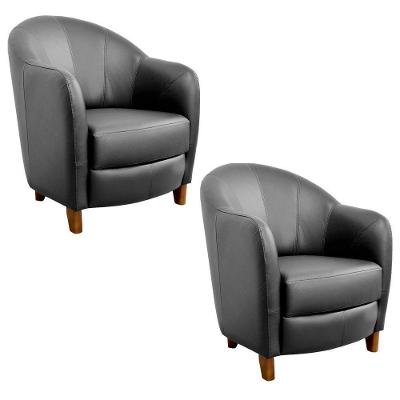 Kit 2 Poltronas Decorativas Sala De Estar Pés Madeira Kairós Couro Preto G03 - Gran Belo