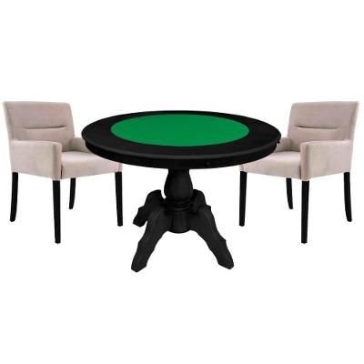 Mesa De Jogos Carteado Redonda Montreal Tampo Reversível Preto Com 2 Cadeiras Vicenza Nude G36 G15 - Gran Belo