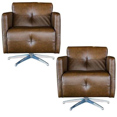 Kit 2 Poltronas Giratória Para Sala De Estar Astana Couro Marrom Bicolor G40 - Gran Belo