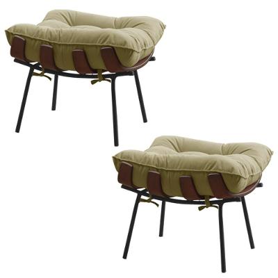 Kit 2 Puffs Decorativos Sala De Estar Abel Base De Madeira Preto Veludo Bege G41 - Gran Belo