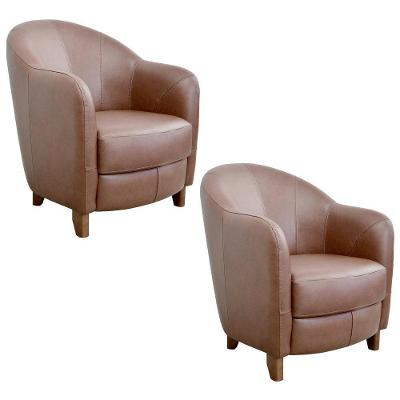 Kit 2 Poltronas Decorativas Sala De Estar Pés Madeira Kairós Couro Caramelo G03 - Gran Belo