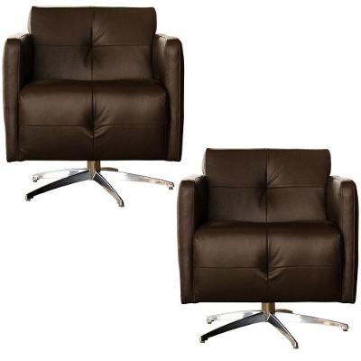 Kit 2 Poltronas Giratória Para Sala De Estar Astana Couro Capucino G40 - Gran Belo