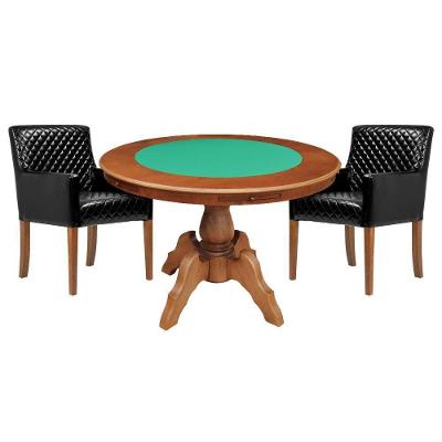 Mesa De Jogos Carteado Redonda Montreal Tampo Reversível Amêndoa Com 2 Cadeiras Liverpool Pu Preto Matelassê G36 G15