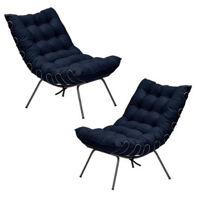 Kit 2 Poltronas Decorativas Sala De Estar Abel Base De Ferro Preto Veludo Azul G41 - Gran Belo