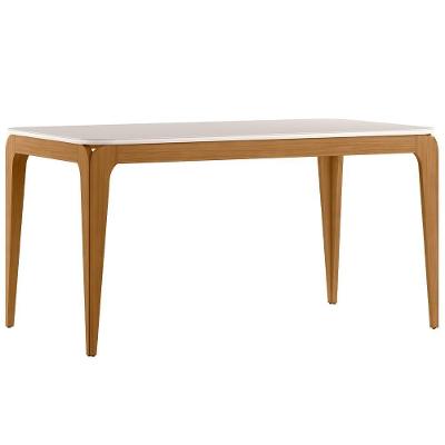 Mesa De Jantar 6 Lugares Retangular 160cm Tampo Mdf Com Vidro Claris N01 Ypê Off White - Lyam Decor