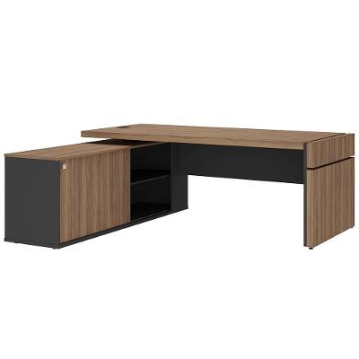 Mesa Para Escritório Em L Diretoria Com Tomada Atria Executiva A02 Nogal Preto - Lyam Decor