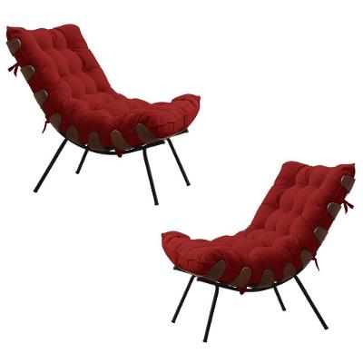 Kit 2 Poltronas Decorativas Sala De Estar Abel Base De Madeira Preto Veludo Vermelho G41 - Gran Belo