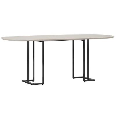 Mesa De Jantar 8 Lugares Retangular Orgânico Com Vidro 200cm Pés Industrial Alina N01 Off White Preto - Lyam Decor