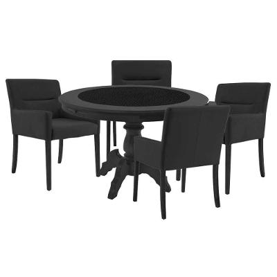 Mesa De Jogos Carteado Montreal Redonda Tampo Reversível Preto Com 4 Cadeiras Vicenza Preto Fosco G36 G15 - Gran Belo