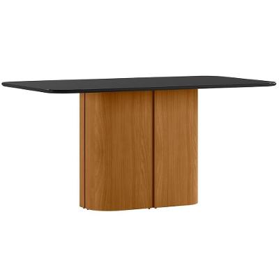 Mesa De Jantar 6 Lugares Retangular 160cm Tampo Vidro Verbena N01 Ypê Preto - Lyam Decor