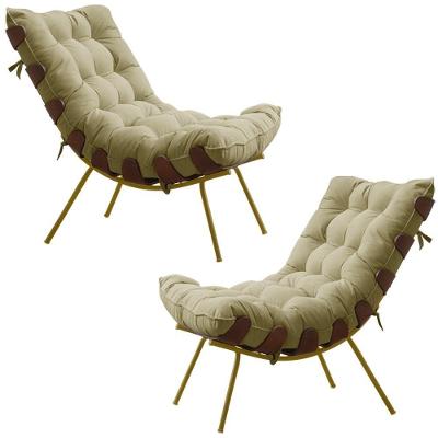 Kit 2 Poltronas Decorativas Sala De Estar Abel Base De Madeira Dourada Veludo Bege G41 - Gran Belo
