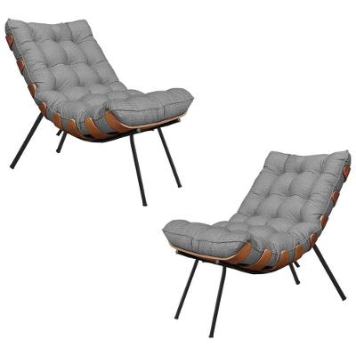 Kit 2 Poltronas Decorativas Sala De Estar Abel Base De Madeira Preto Linho Cinza G41 - Gran Belo