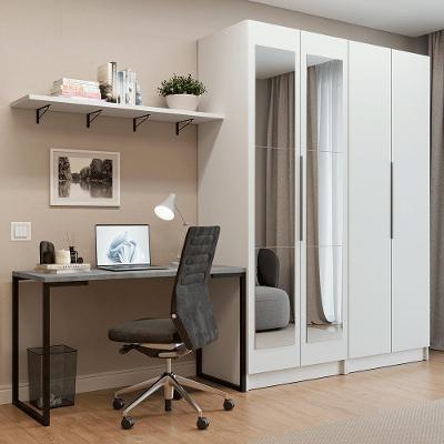 Conjunto Home Office 2 Armários Com Espelhos Neo 1 Escrivaninha 2 Prateleiras Branco Madesa Branco