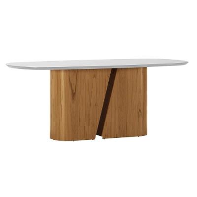 Mesa De Jantar 8 Lugares Retangular Orgânico Com Vidro 200cm Salieri N01 Cinamomo Off White - Lyam Decor