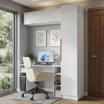 Conjunto Home Office 1 Guarda-roupa 2 Aéreos Neo 1 Escrivaninha Branco Madesa Branco