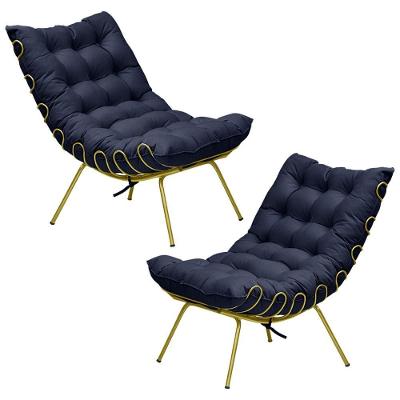 Kit 2 Poltronas Decorativas Sala De Estar Abel Base De Ferro Dourada Veludo Azul G41 - Gran Belo