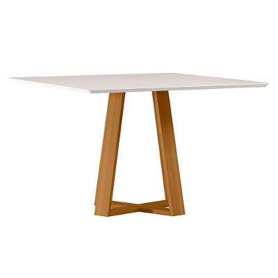 Mesa De Jantar 4 Lugares Retangular 135cm Tampo Mdf Com Vidro Elian N01 Ypê Off White - Lyam Decor