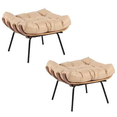 Kit 2 Puff Decorativo Sala De Estar Costela Couro Bege G34 - Gran Belo