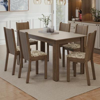 Conjunto Sala De Jantar Cereja Mesa Tampo De Vidro 6 Cadeiras Rustic/crema/lírio Bege Madesa Rustic/crema/lírio Bege