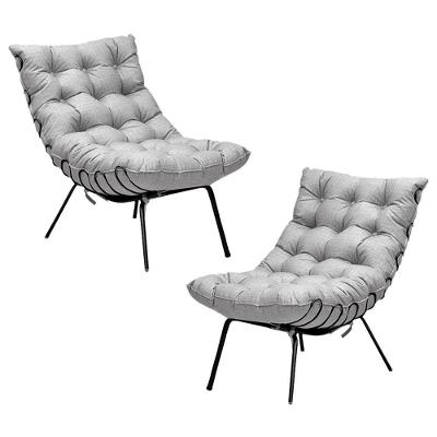 Kit 2 Poltronas Decorativas Sala De Estar Abel Base De Ferro Preto Linho Cinza G41 - Gran Belo