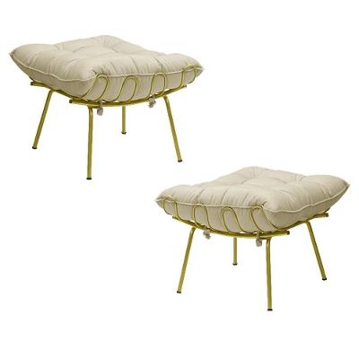 Kit 2 Puff Decorativo Sala De Estar Abel Pés Dourado Veludo Bege G41 - Gran Belo