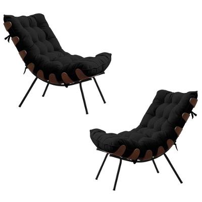 Kit 2 Poltronas Decorativas Sala De Estar Abel Base De Madeira Preto Veludo Preto G41 - Gran Belo