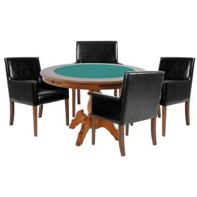 Mesa De Jogos Carteado Redonda Montreal Tampo Reversível Amêndoa Com 4 Cadeiras Liverpool Pu Preto Liso G36 G15 - Gran