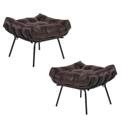 Kit 2 Puff Decorativo Sala De Estar Costela Base Preta Couro Marrom G34 - Gran Belo