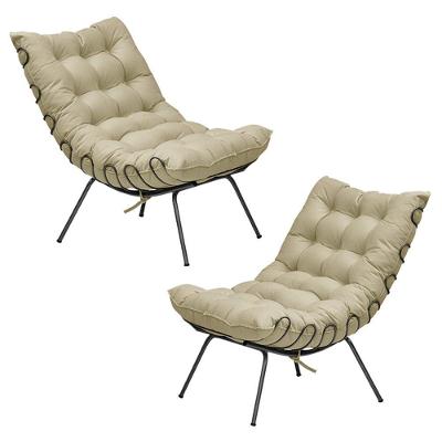 Kit 2 Poltronas Decorativas Sala De Estar Abel Base De Ferro Preto Veludo Bege G41 - Gran Belo