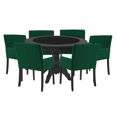 Mesa De Jogos Carteado Montreal Redonda Tampo Reversível Preto Com 6 Cadeiras Vicenza Verde G36 G15 - Gran Belo