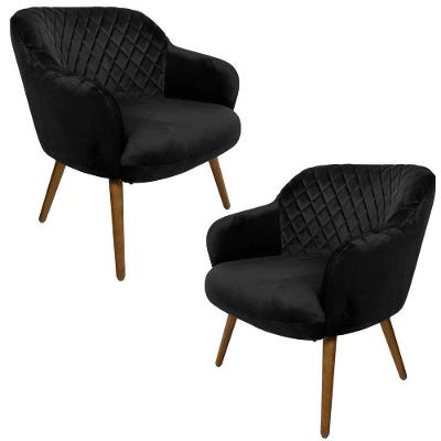 Kit 2 Poltronas Decorativas Kitana Pés Palito Veludo Preto G15 - Gran Belo