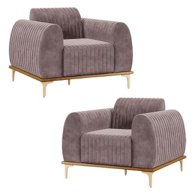 Kit 2 Poltronas Decorativas Sala De Estar Base De Madeira Euro Veludo Rosê G15 - Gran Belo