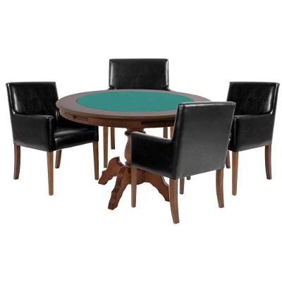 Mesa De Jogos Carteado Redonda Montreal Tampo Reversível Imbuia Com 4 Cadeiras Liverpool Corino Preto Liso G36