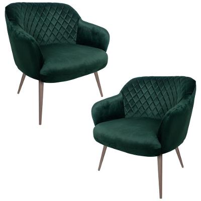 Kit 2 Poltronas Decorativas Kitana Pés Champagne Palito Veludo Verde G15 - Gran Belo